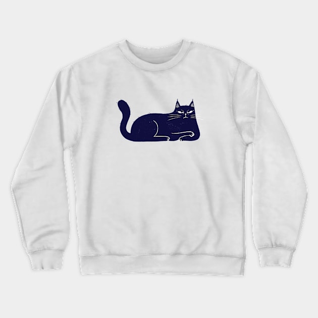 Moody blue cat upset mood - facing right Crewneck Sweatshirt by iulistration